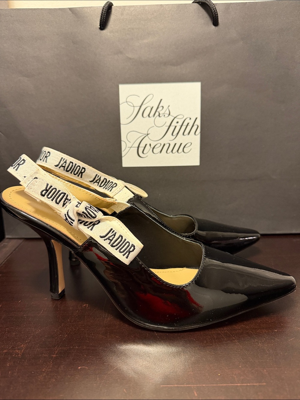 Dior Black Patent Slingback Heels with J'Adior Straps